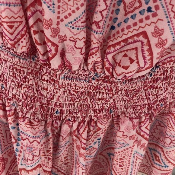 Paloma Blue Silk Pink Geometric Print Crochet Trim Romper Playsuit size Large - Picture 5 of 13